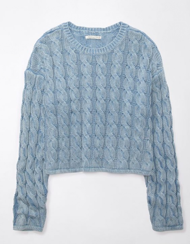 Aerie Cropped Cable-Knit Sweater Blue | 7842RPDLE