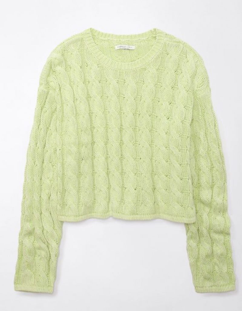 Aerie Cropped Cable-Knit Sweater Green | 3084URBPI