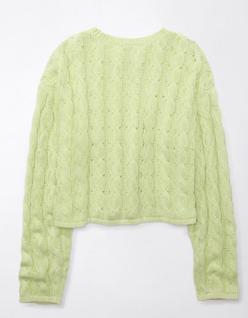 Aerie Cropped Cable-Knit Sweater Green | 3084URBPI