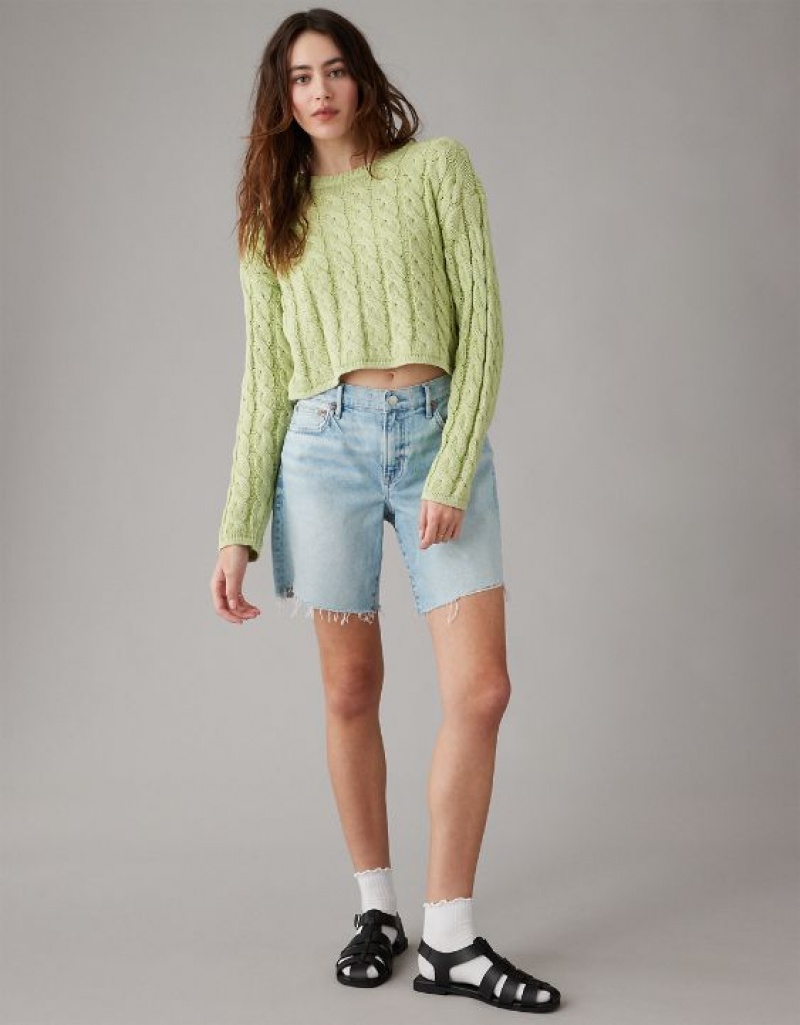 Aerie Cropped Cable-Knit Sweater Green | 3084URBPI