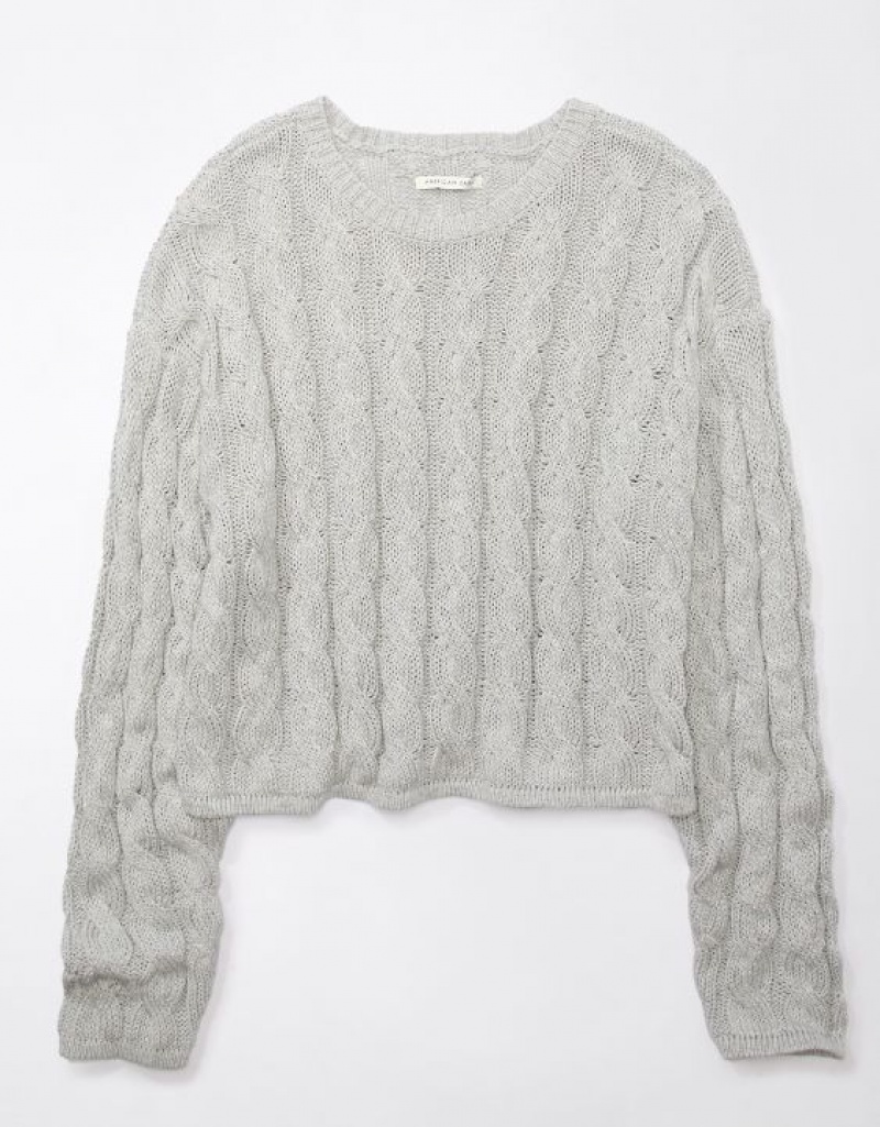 Aerie Cropped Cable-Knit Sweater Grey | 4205ZSQHV