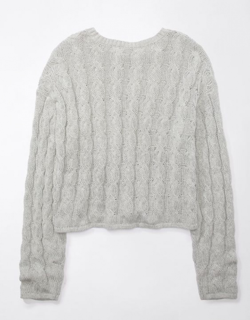 Aerie Cropped Cable-Knit Sweater Grey | 4205ZSQHV