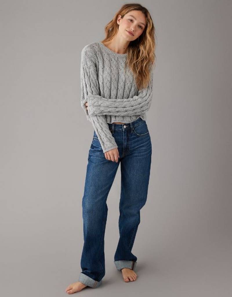 Aerie Cropped Cable-Knit Sweater Grey | 4205ZSQHV