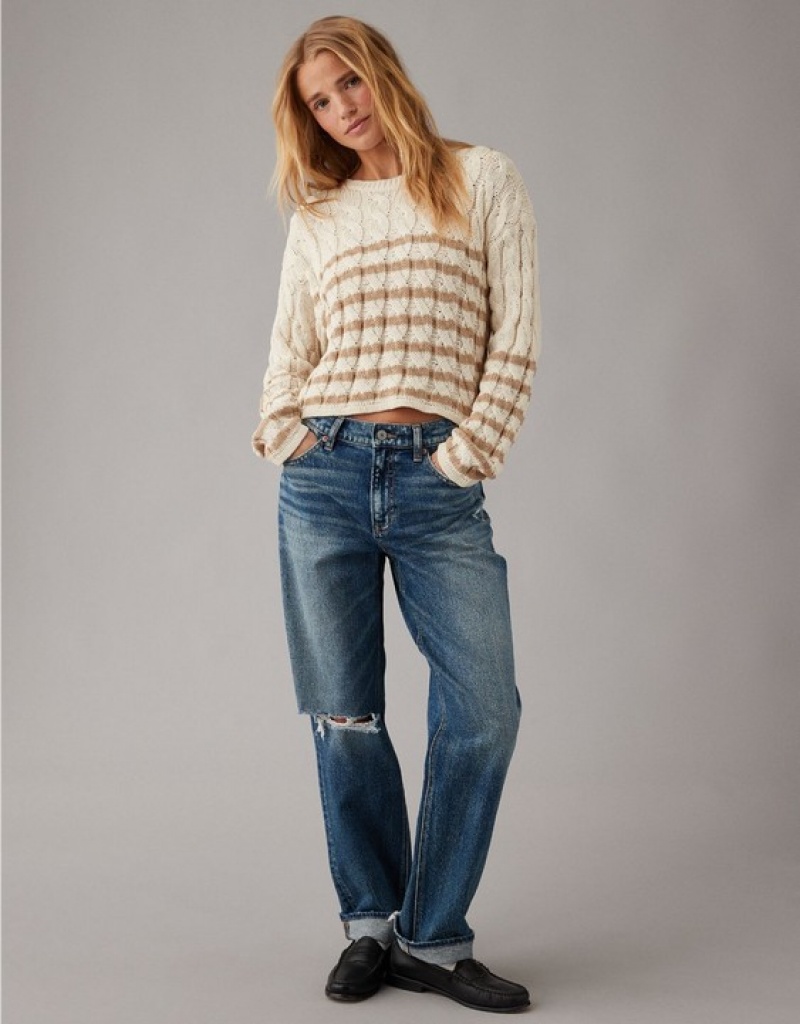 Aerie Cropped Cable-Knit Sweater Khaki | 3504MLZFA