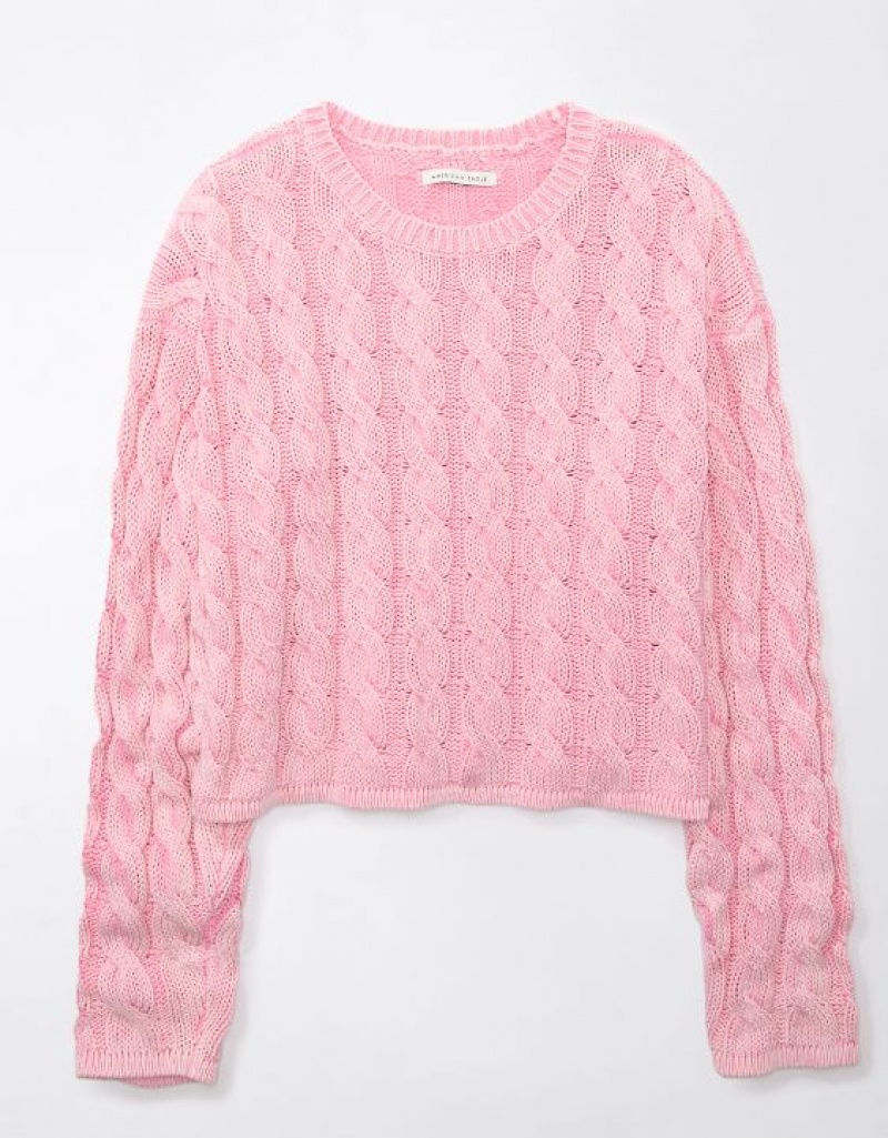 Aerie Cropped Cable-Knit Sweater Light Pink | 6731AKIZC