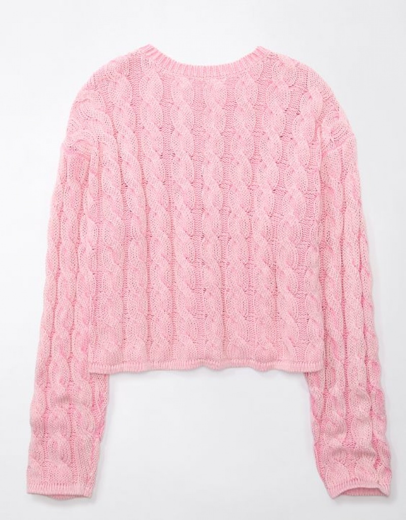 Aerie Cropped Cable-Knit Sweater Light Pink | 6731AKIZC