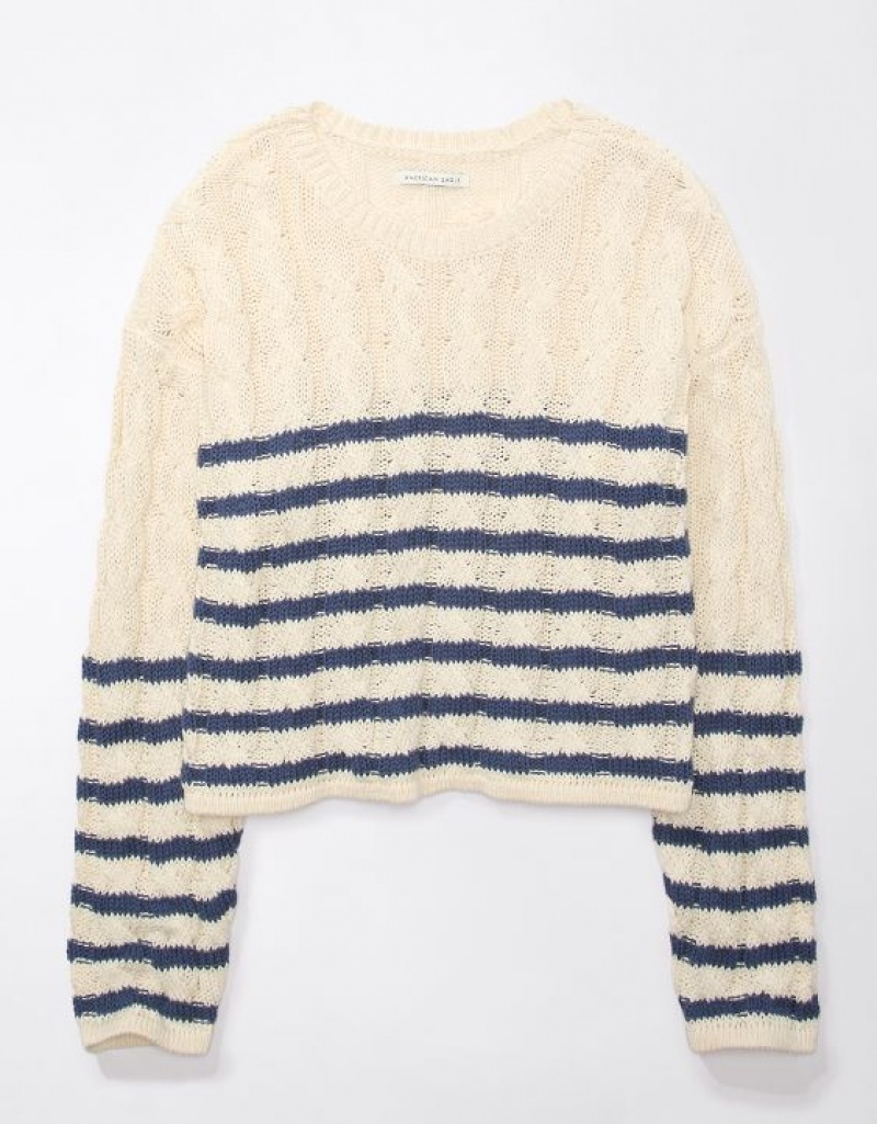 Aerie Cropped Cable-Knit Sweater Navy | 5387IUPQK