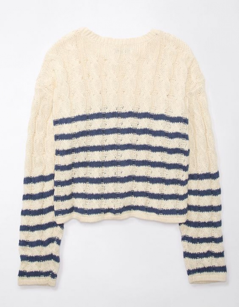 Aerie Cropped Cable-Knit Sweater Navy | 5387IUPQK