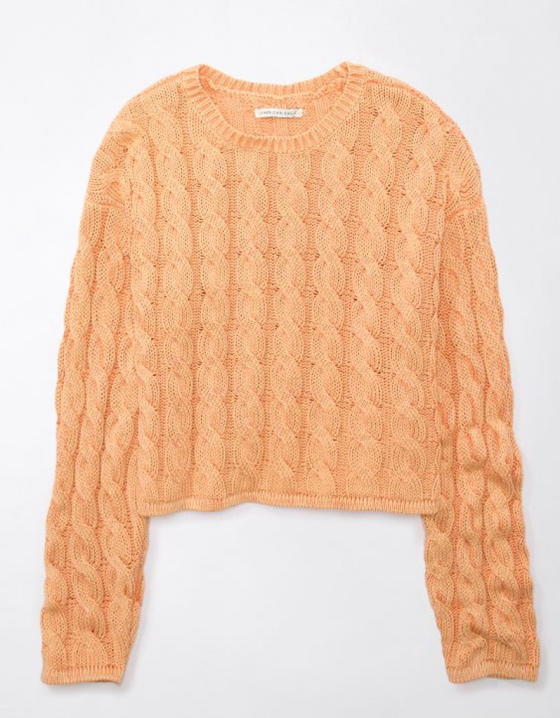 Aerie Cropped Cable-Knit Sweater Orange | 5974VOKLI