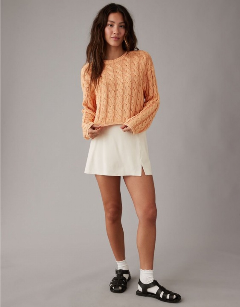 Aerie Cropped Cable-Knit Sweater Orange | 5974VOKLI