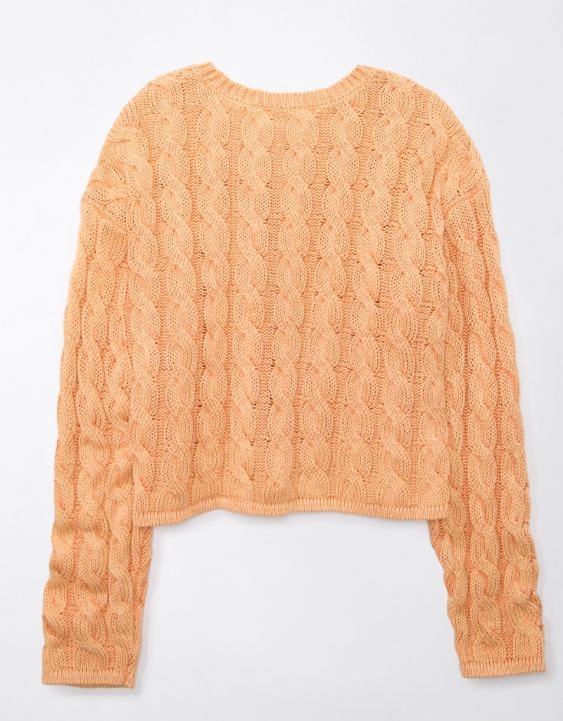 Aerie Cropped Cable-Knit Sweater Orange | 5974VOKLI