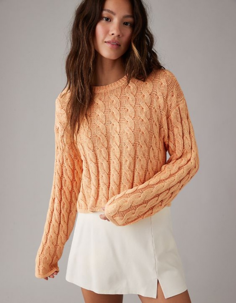 Aerie Cropped Cable-Knit Sweater Orange | 5974VOKLI