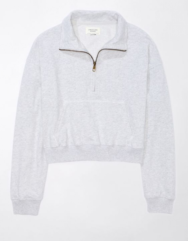 Aerie Cropped Quarter-Zip Sweatshirts Grey | 6325WKAFD