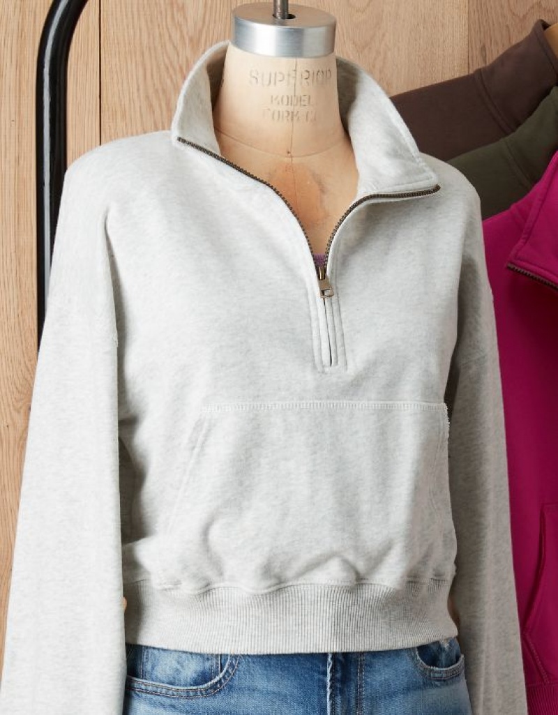 Aerie Cropped Quarter-Zip Sweatshirts Grey | 6325WKAFD