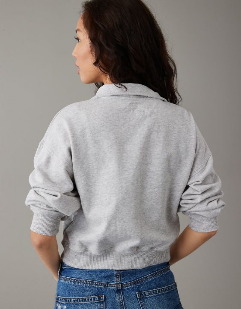 Aerie Cropped Quarter-Zip Sweatshirts Grey | 6325WKAFD