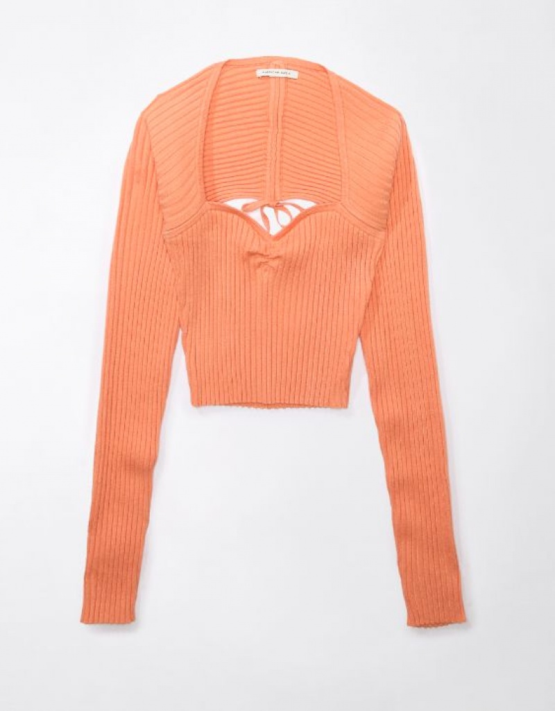 Aerie Cropped Ruched Sweater Orange | 9840LUMBX