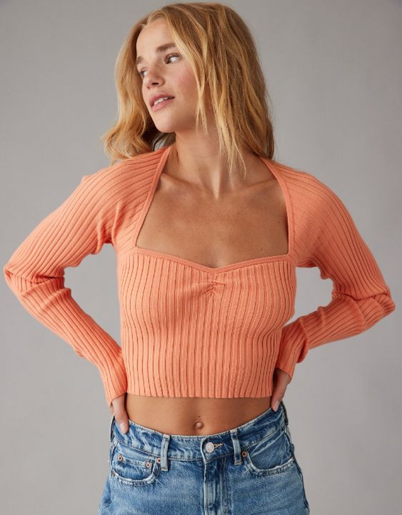 Aerie Cropped Ruched Sweater Orange | 9840LUMBX