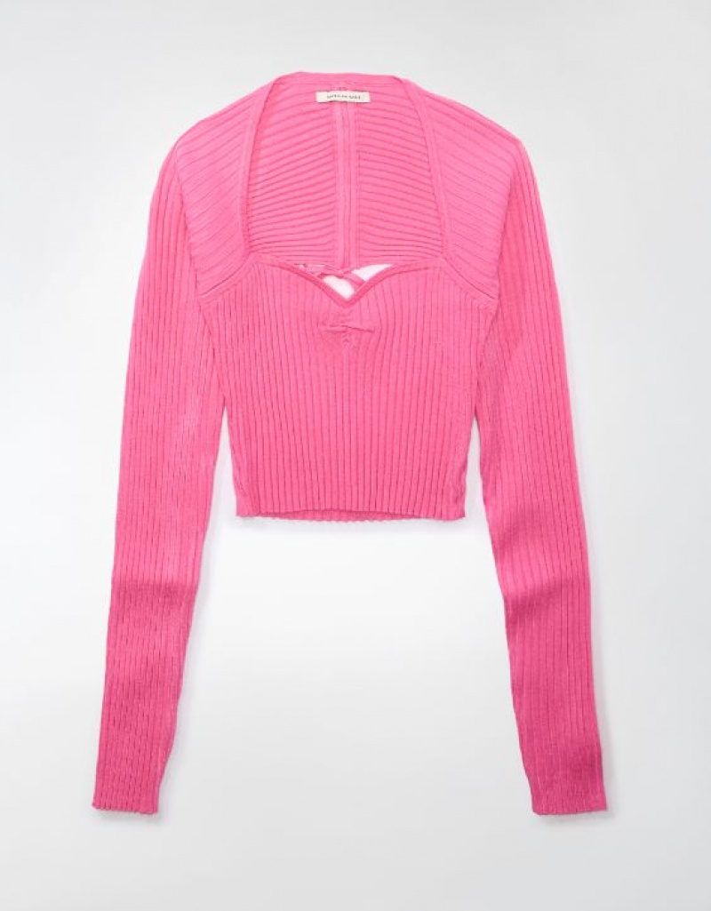 Aerie Cropped Ruched Sweater Pink | 7096GDIUK