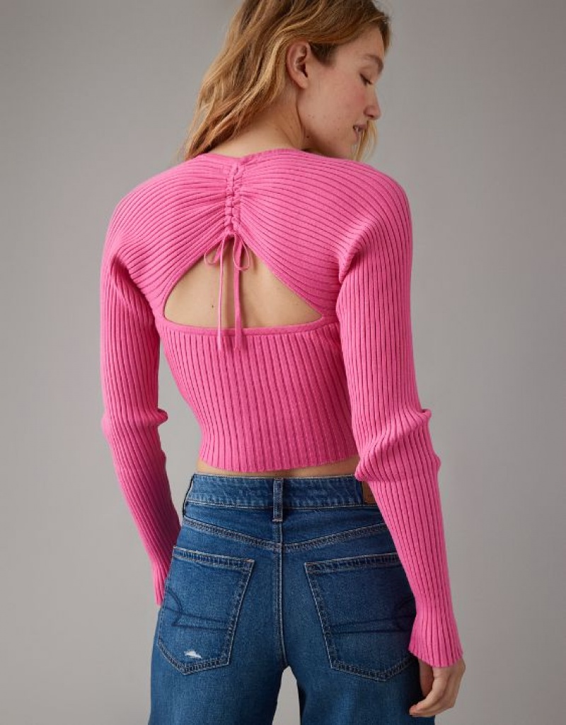 Aerie Cropped Ruched Sweater Pink | 7096GDIUK