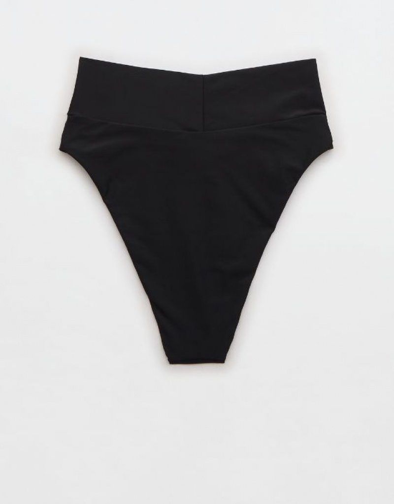 Aerie Crossover High Cut Cheeky Bikini Bottom Black | 5980UQDVF