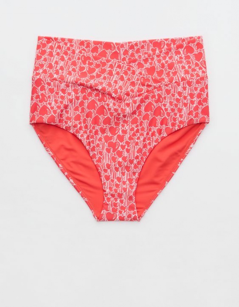 Aerie Crossover High Waisted Bikini Bottom Red | 9124ZIEMD