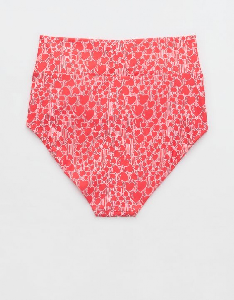 Aerie Crossover High Waisted Bikini Bottom Red | 9124ZIEMD