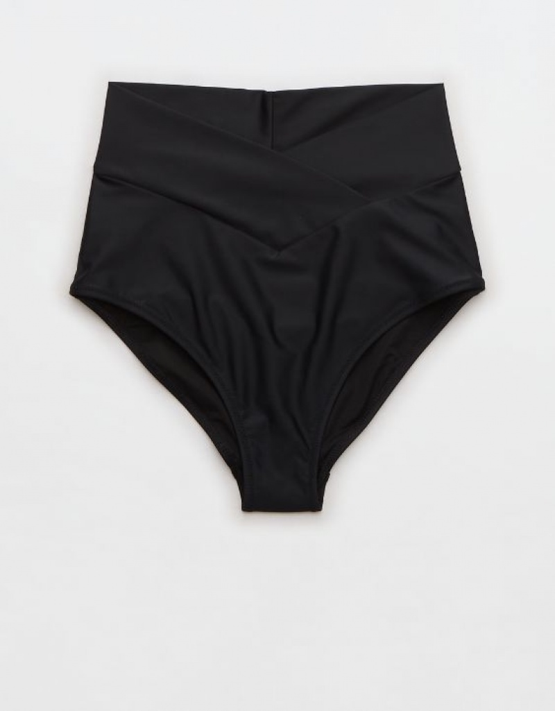 Aerie Crossover High Waisted Bikini Bottom Black | 5942TDSFP