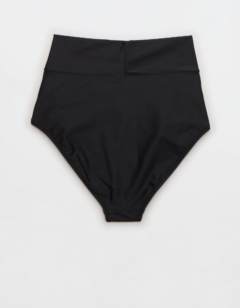 Aerie Crossover High Waisted Bikini Bottom Black | 5942TDSFP