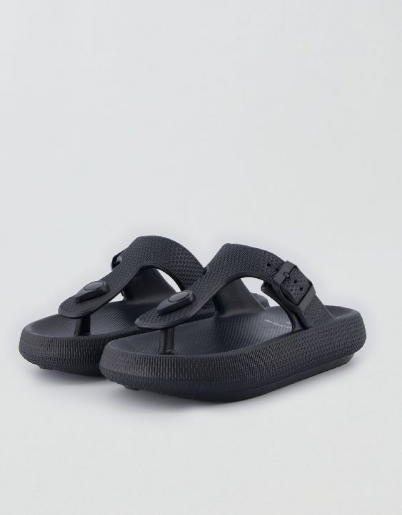 Aerie Cushonaire Flo Cloud Thong Sandals Black | 5379XVASD