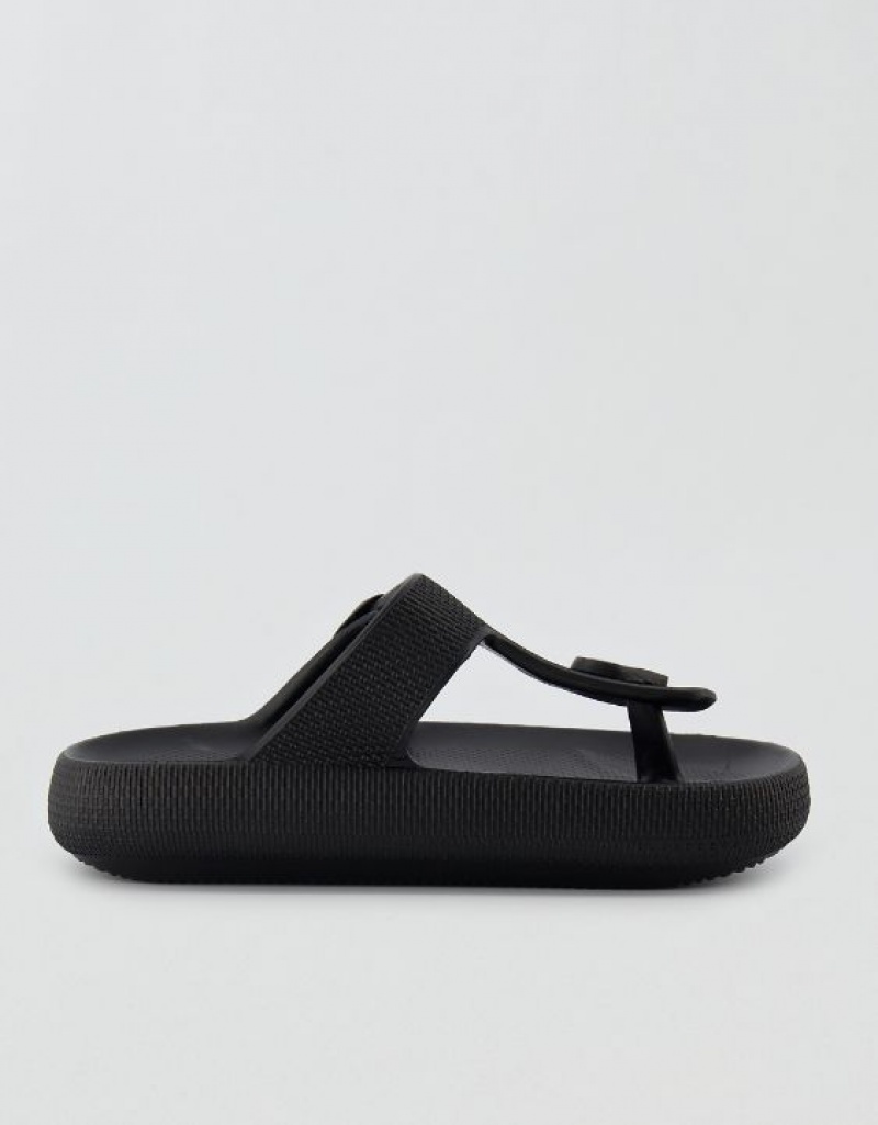 Aerie Cushonaire Flo Cloud Thong Sandals Black | 5379XVASD