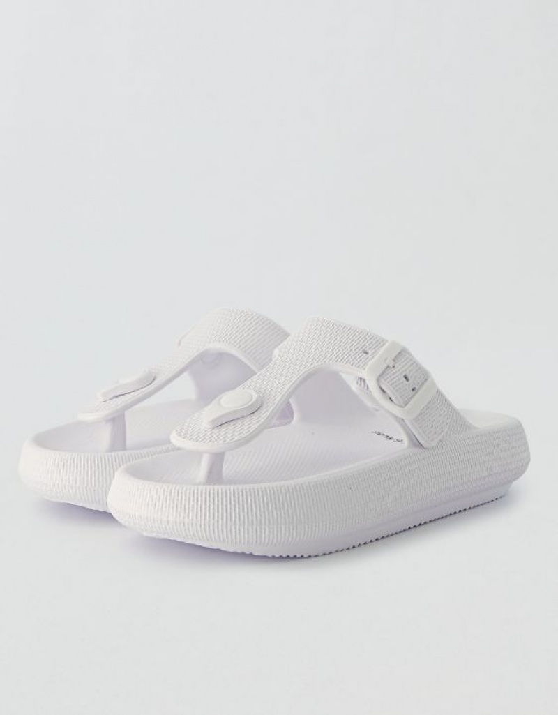 Aerie Cushonaire Flo Cloud Thong Sandals White | 8524BPXNK