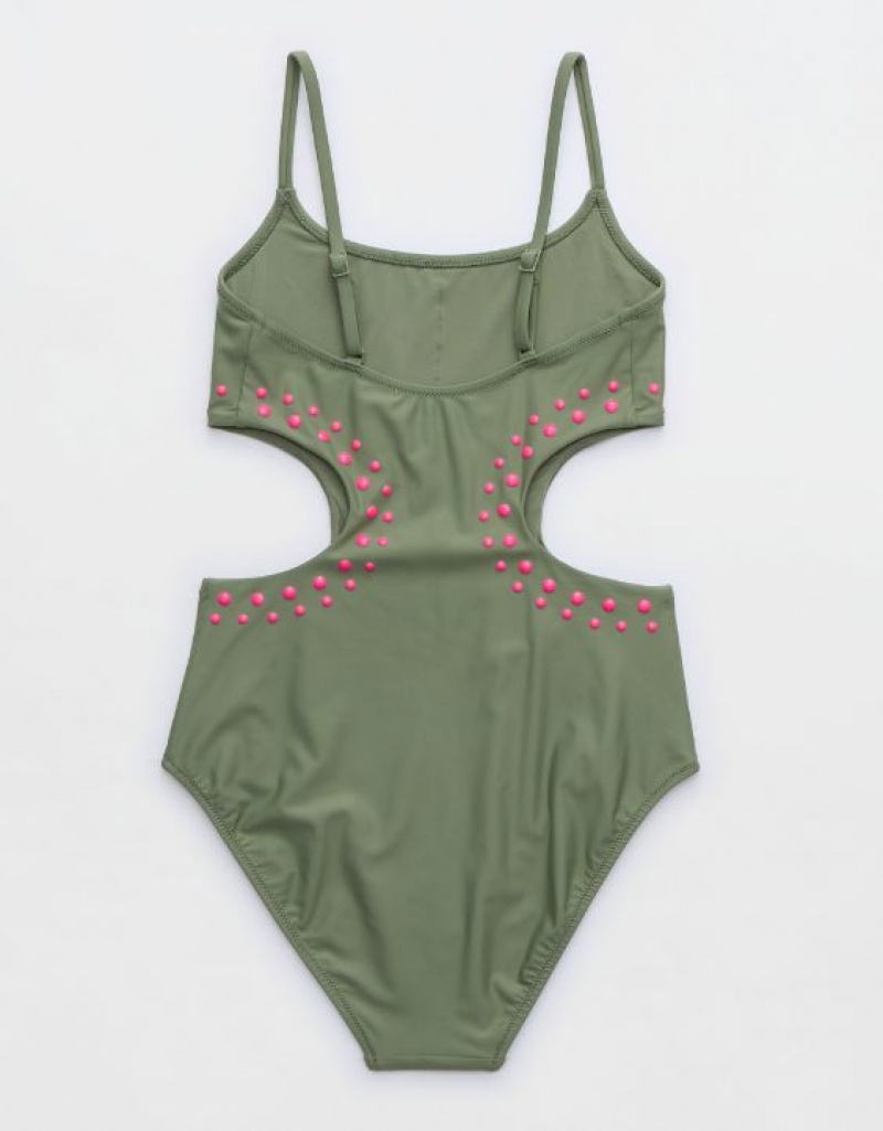 Aerie Cut Out One Piece Swimsuits Olive | 2306HQPEY