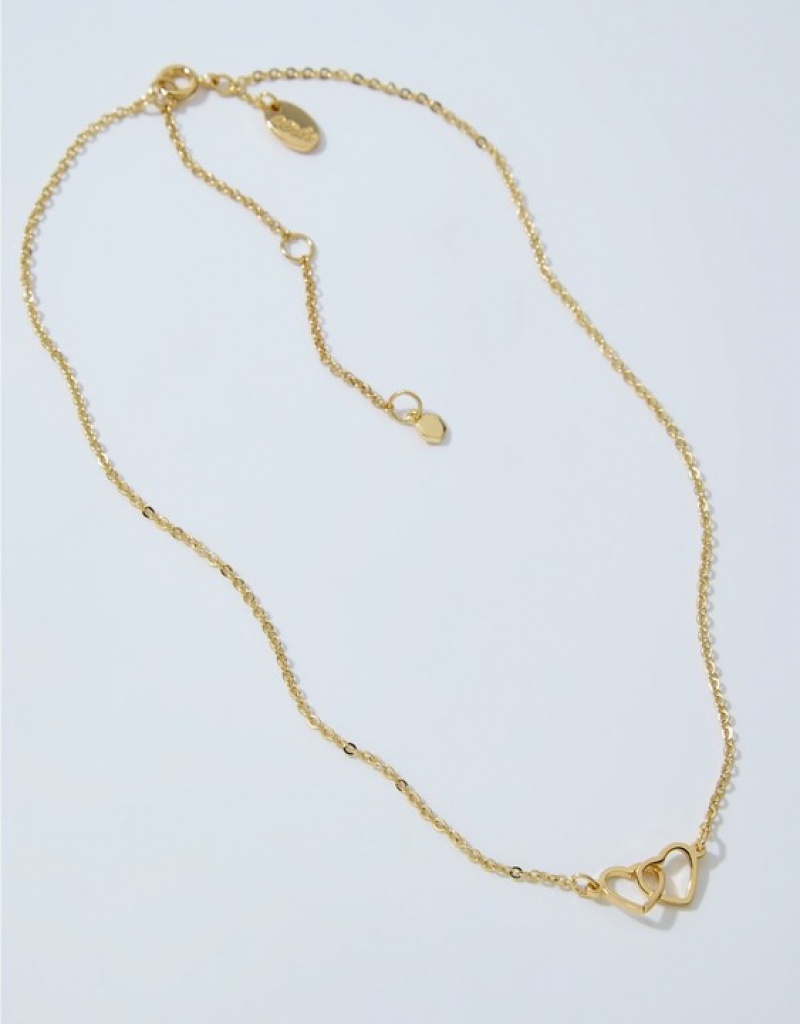 Aerie Double Heart Jewelry Gold | 4069NSWEG