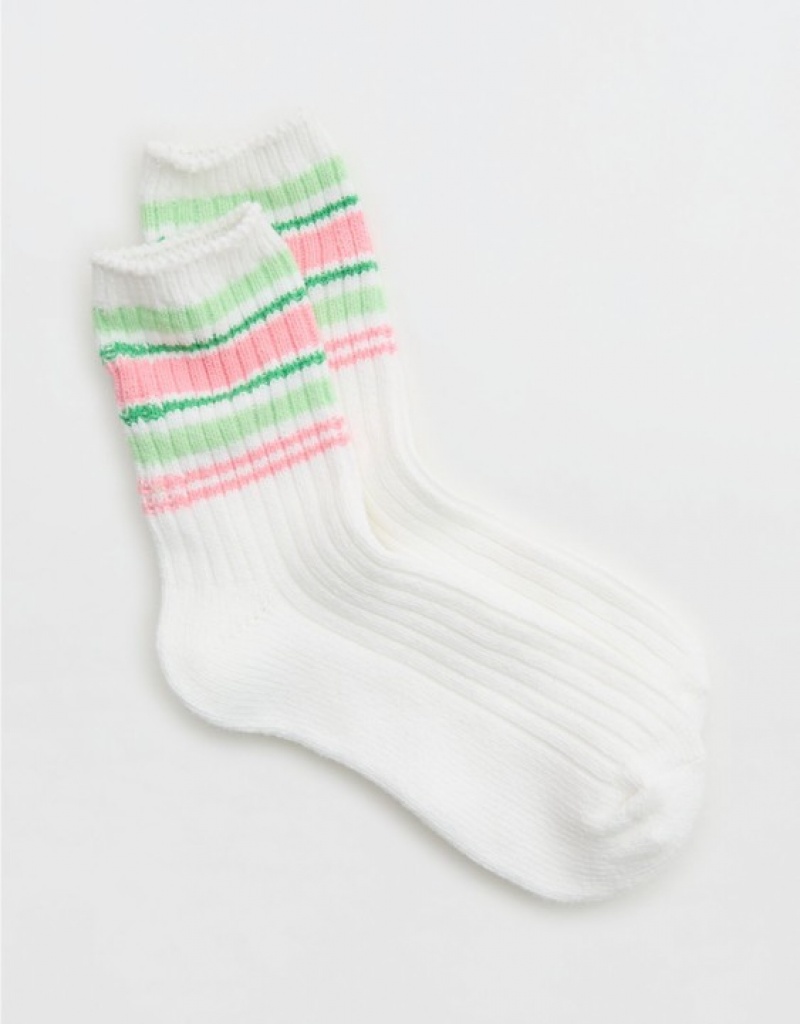 Aerie Everyday Striped Crew Socks Pink | 6578OECLT