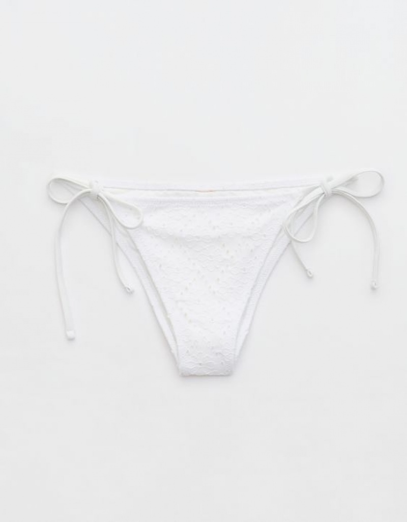 Aerie Eyelet Cheekiest Tie Bikini Bottom White | 3186AZOLT