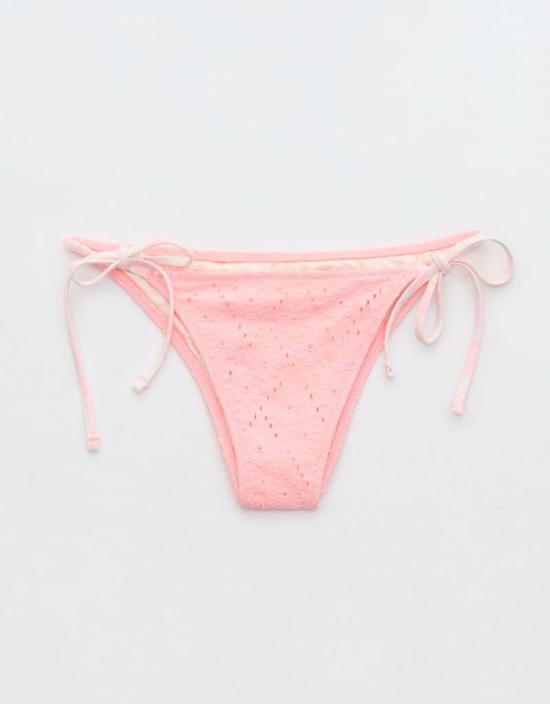 Aerie Eyelet Cheekiest Tie Bikini Bottom Pink | 4120GJYOH