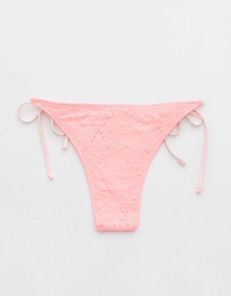 Aerie Eyelet Cheekiest Tie Bikini Bottom Pink | 4120GJYOH