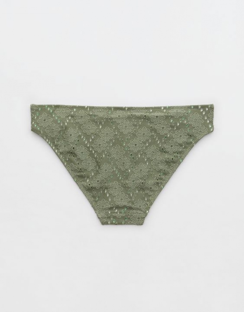 Aerie Eyelet Full Coverage Bikini Bottom Olive | 9364RGSWZ