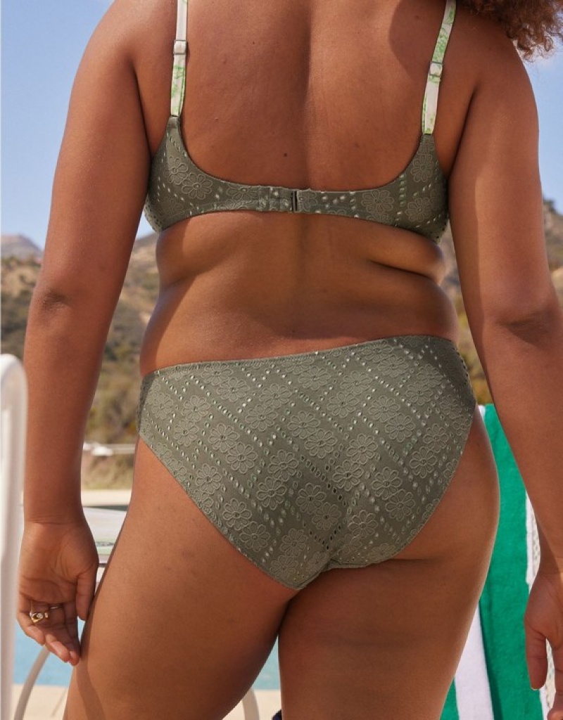 Aerie Eyelet Full Coverage Bikini Bottom Olive | 9364RGSWZ