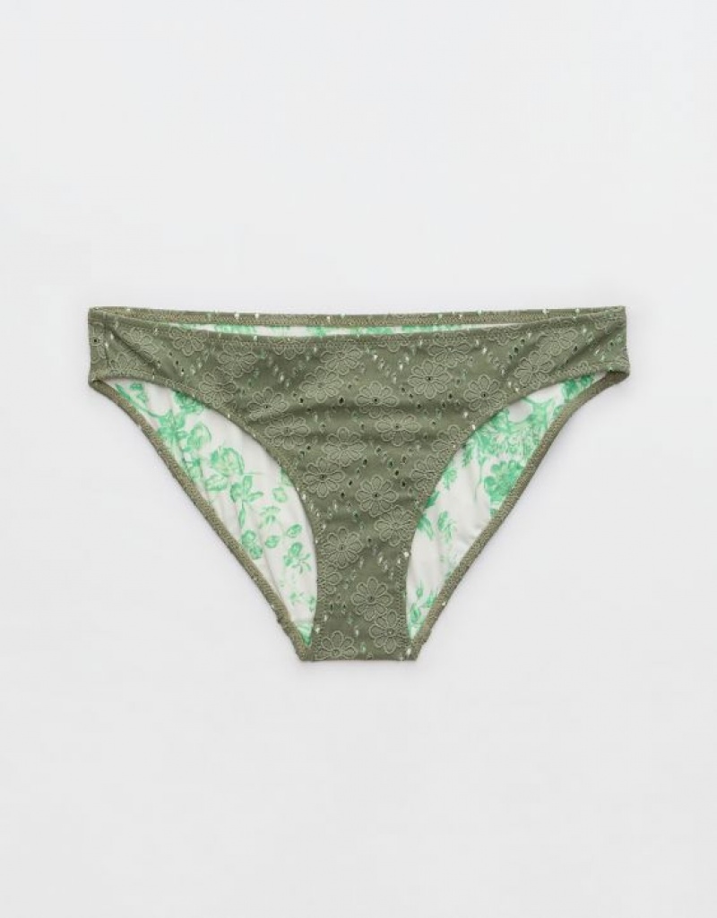 Aerie Eyelet Full Coverage Bikini Bottom Olive | 9364RGSWZ