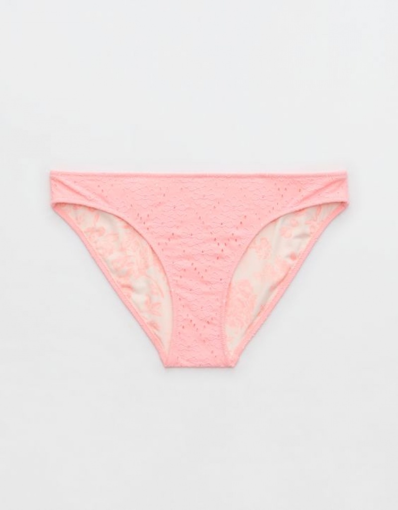 Aerie Eyelet Full Coverage Bikini Bottom Pink | 4078LFPBA