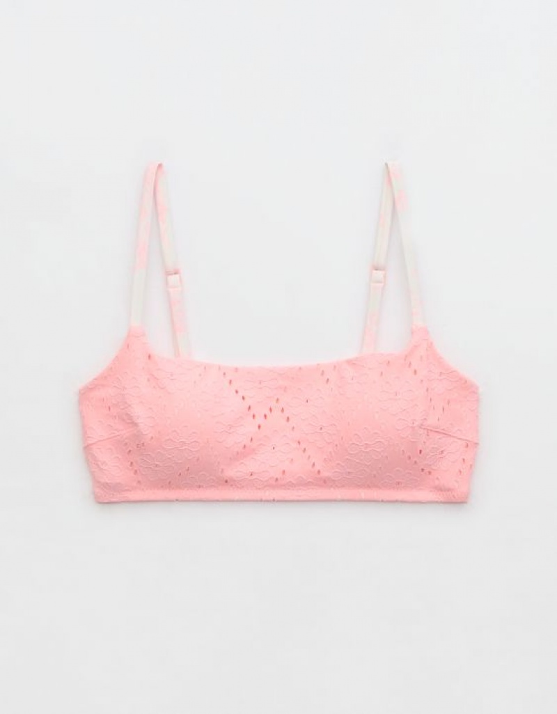 Aerie Eyelet Straight Scoop Bikini Top Pink | 7345GPJWV