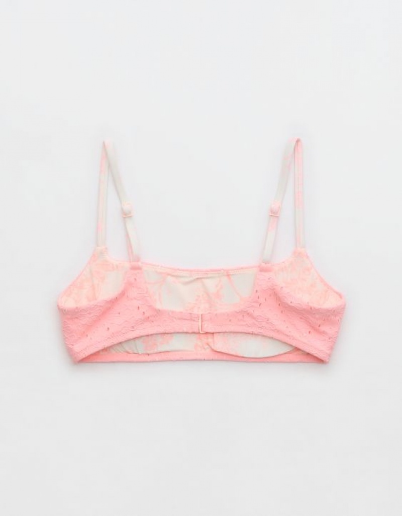 Aerie Eyelet Straight Scoop Bikini Top Pink | 7345GPJWV