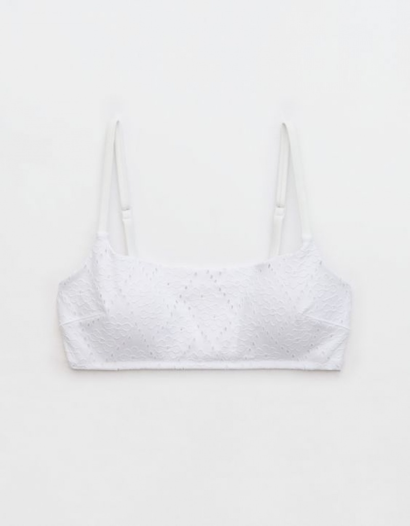 Aerie Eyelet Straight Scoop Bikini Top White | 7560IHFDP