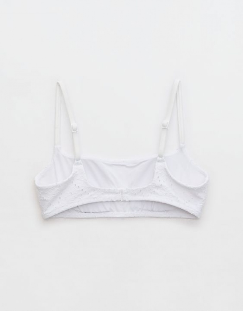 Aerie Eyelet Straight Scoop Bikini Top White | 7560IHFDP