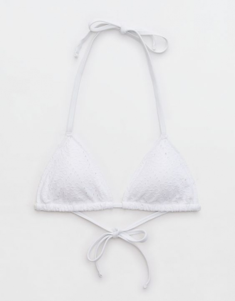 Aerie Eyelet String Triangle Bikini Top White | 2793PNDVI