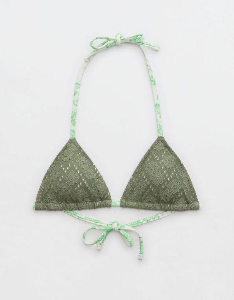 Aerie Eyelet String Triangle Bikini Top Olive | 1398NXIUR