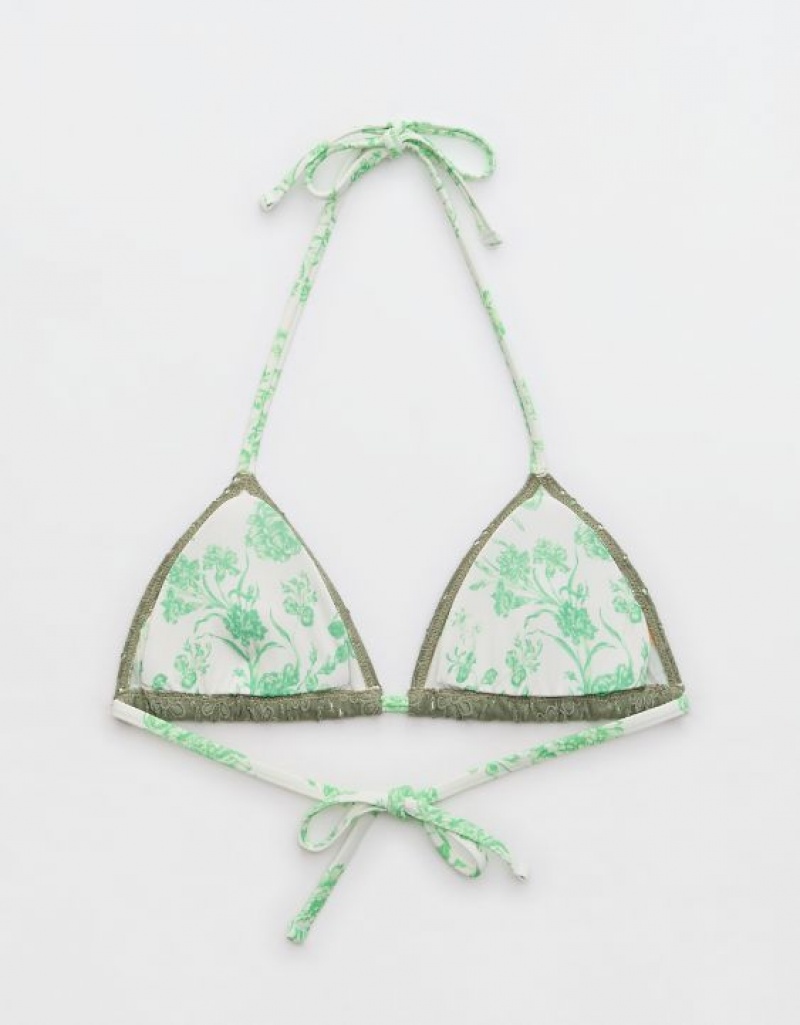 Aerie Eyelet String Triangle Bikini Top Olive | 1398NXIUR