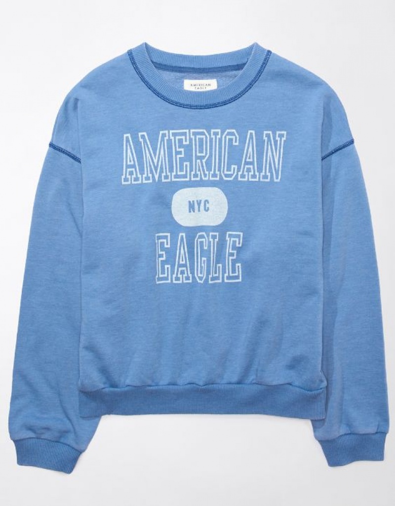 Aerie Funday Graphic Sweatshirts Blue | 3461NRUYF