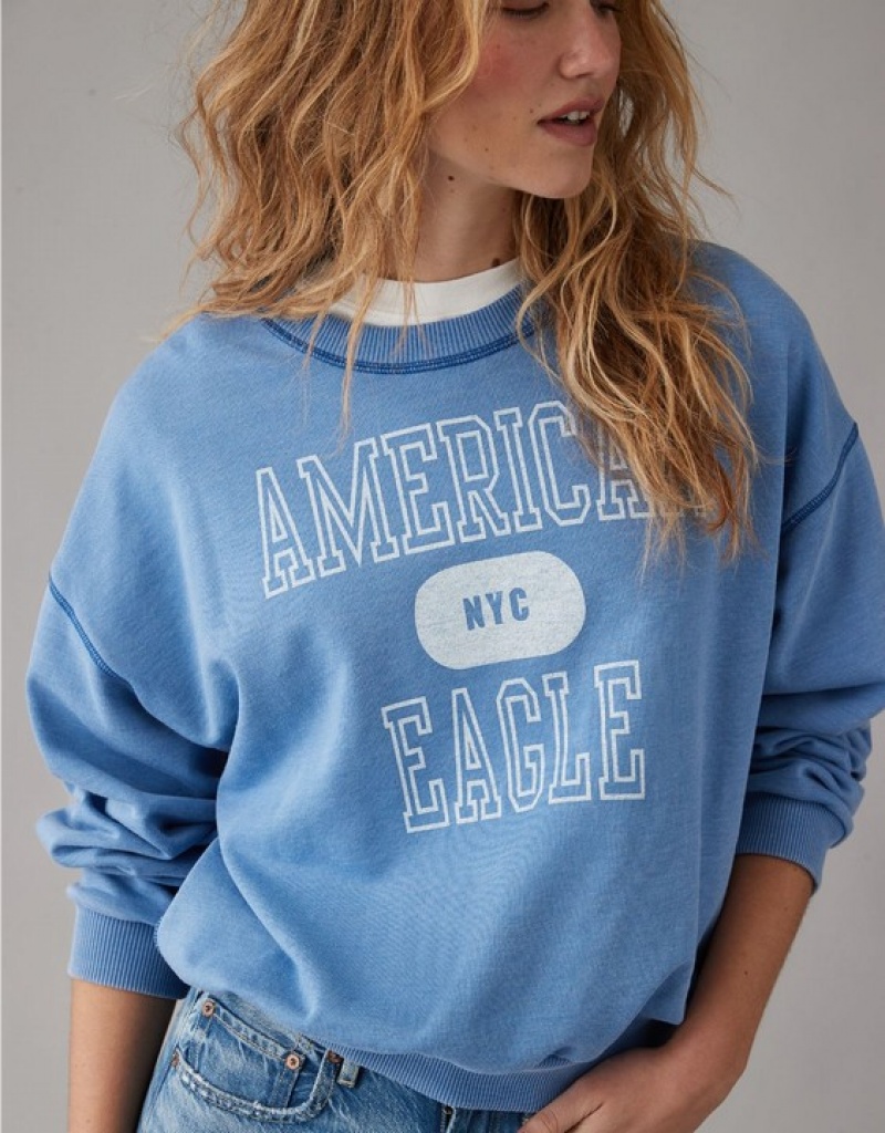 Aerie Funday Graphic Sweatshirts Blue | 3461NRUYF